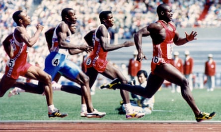Ben Johnson sprints to 100m victory at the 1988 Seoul Olympics before he was banned and stripped of his gold medal for doping.