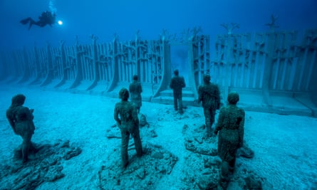 An underwater sculpture, part of Jason deCaires Taylor’s Museo Atlantico off the coast of Lanzarote.