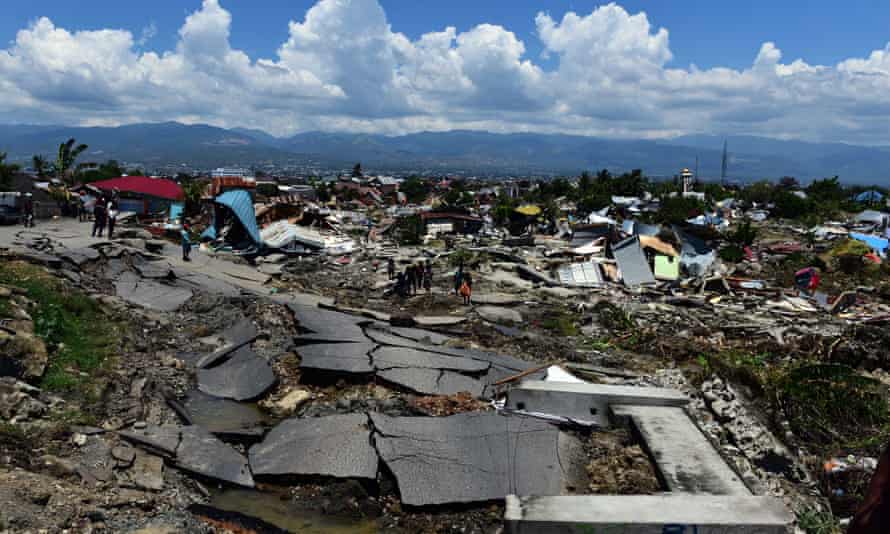 An overview of an earthquake devastated residential area in Palu