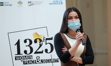 Ukrainian social policy minister Olha Revuk at the opening of the Women, Peace and Security in Ukraine photo exhibition celebrating 20 years since the adoption of UN Security Council Resolution 1325.
