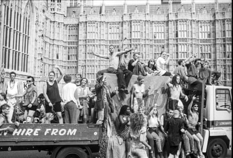 Ravers at an anti-Criminal Justice Act march at parliament in 1994.