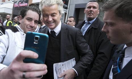Geert Wilders poses for a selfie in Heerlen on 11 March.