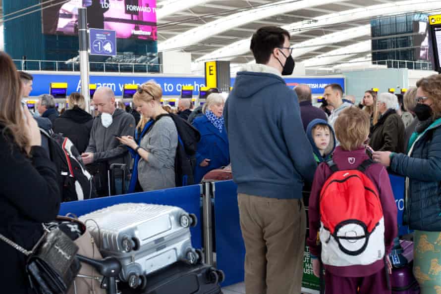 Queues at Heathrow Terminal 5 earlier today.