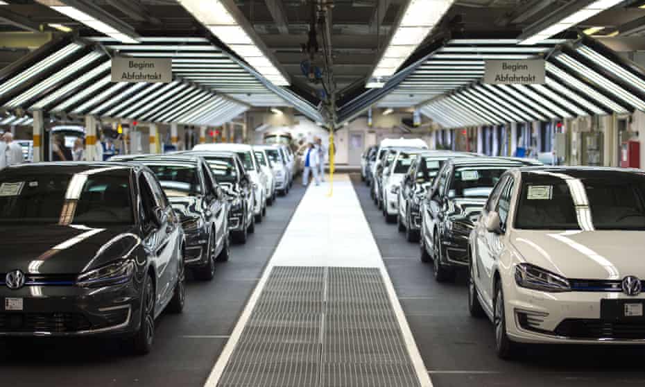 New Volkswagen cars are lined up at the country’s manufacturing plant in Wolfsburg, central Germany.