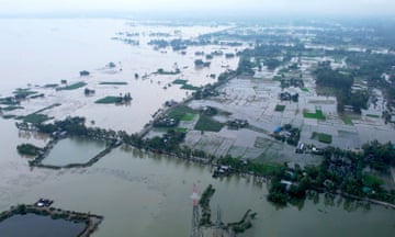 An aerial view of a flooded area of Rangpur district in Bangladesh.