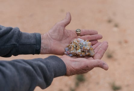 Local miner Tallon Towers holds a so-called pineapple, a rare type of opal named for its resemblance to the tropical fruit. Pineapple opals are the Holy Grail of local miners, and can be worth from $5,000 to over $100,000