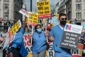 NHS workers march from the BBC headquarters to Trafalgar square to demand a pay rise.