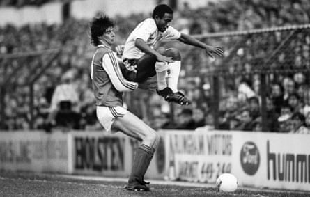 Niall Quinn and Danny Thomas compete for the ball in the league game at White Hart Lane in January 1987.