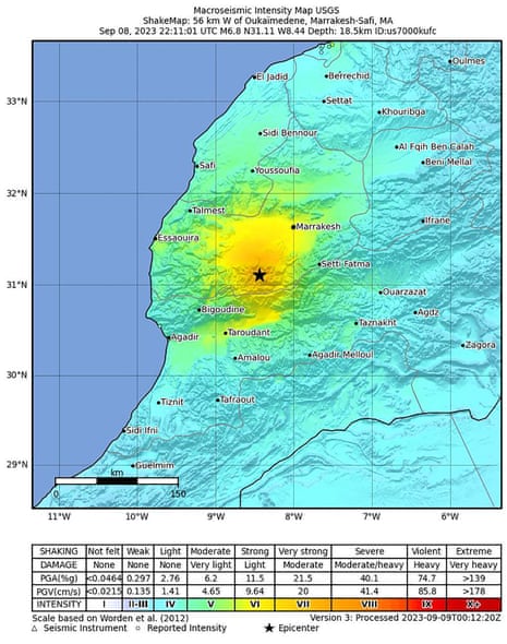 A map showing where the earthquake hit and at what strength.