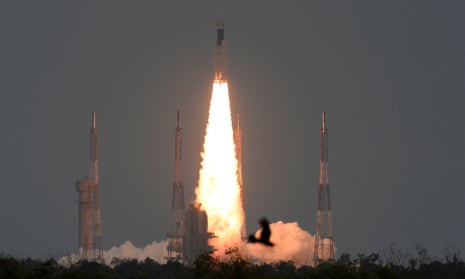 INDIA-SPACE-MOON<br>The Indian Space Research Organisation's (ISRO) Chandrayaan-2 (Moon Chariot 2), with on board the Geosynchronous Satellite Launch Vehicle (GSLV-mark III-M1), launches at the Satish Dhawan Space Centre in Sriharikota, an island off the coast of southern Andhra Pradesh state, on July 22, 2019. - India launched a bid to become a leading space power on July 22, sending up a rocket to put a craft on the surface of the Moon in what it called a "historic day" for the nation. (Photo by ARUN SANKAR / AFP)ARUN SANKAR/AFP/Getty Images
