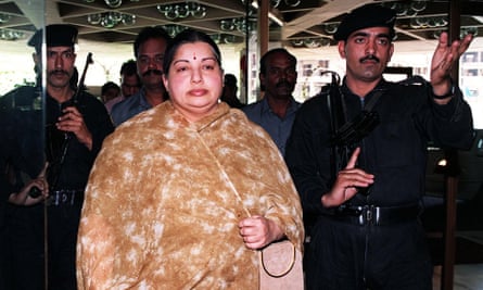Jayalalithaa Jayaram in 1999, surrounded by soldiers