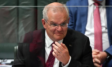 Prime minister Scott Morrison with an odd expression on his face during question time in the House of Representatives