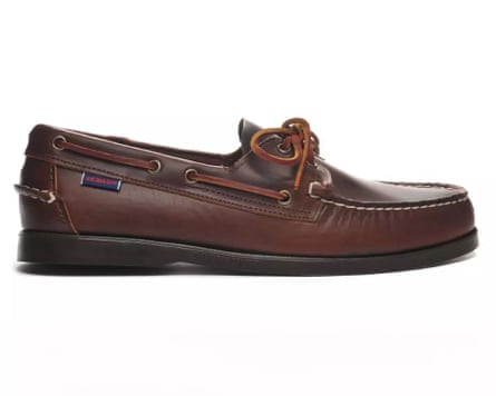 A side view of a Portland boat shoe in dark brown