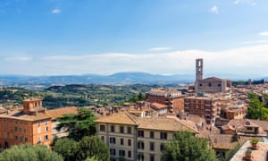 View over the city and countryside from the Giardini Carducci, Perugia, Umbria, Italy.