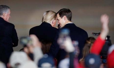 US President Donald Trump speaks with senior advisor to the President and his son-in-law Jared Kushner