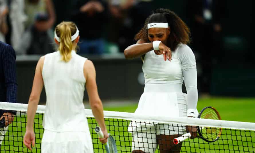 Injured Serena Williams makes tearful early exit from Wimbledon | Wimbledon | The Guardian
