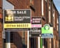 for sale signs on houses in a north of england, town.KC1D83 for sale signs on houses in a north of england, town.