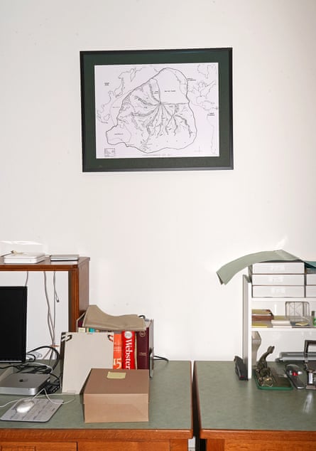 A framed map of the lost continent of Mu inside the headquarters of the Lemurian Fellowship in Ramona, California.