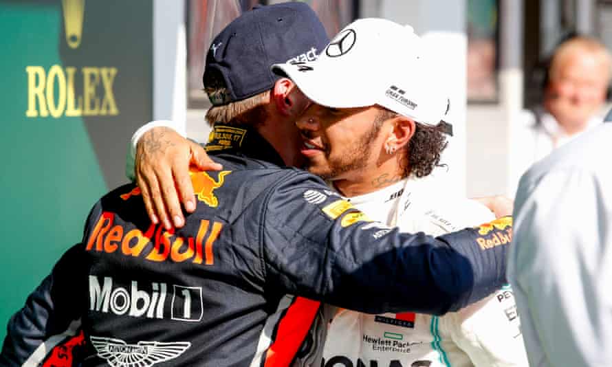 Max Verstappen and Lewis Hamilton congratulate each other after a gripping race in Hungary.