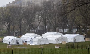 A Samaritan’s Purse crew works on building the field hospital in Central Park, across from Mount Sinai hospital.
