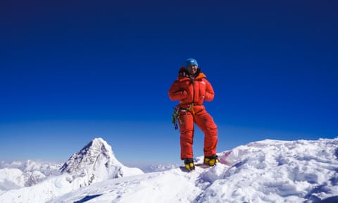 Dawa Yangzum Sherpa on the summit of Broad Peak, in the Karakoram on the Pakistan-China border