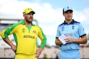 Aaron Finch from Australia and Jos Buttler during the draw.