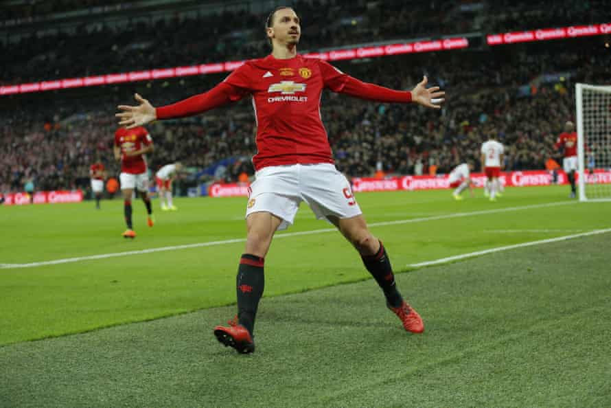 Ibrahimovic after scoring in Manchester United's League Cup final win over Southampton in 2017.