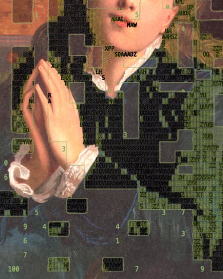 collage of a woman praying with digital textures