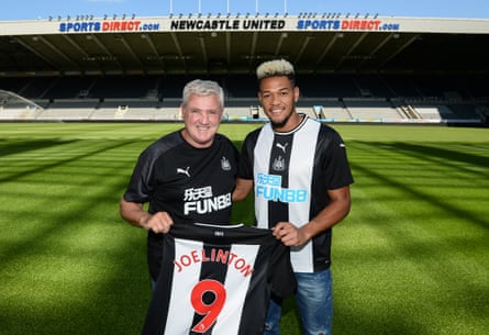 Joelinton with Steve Bruce after signing from Hoffenheim in July 2019.