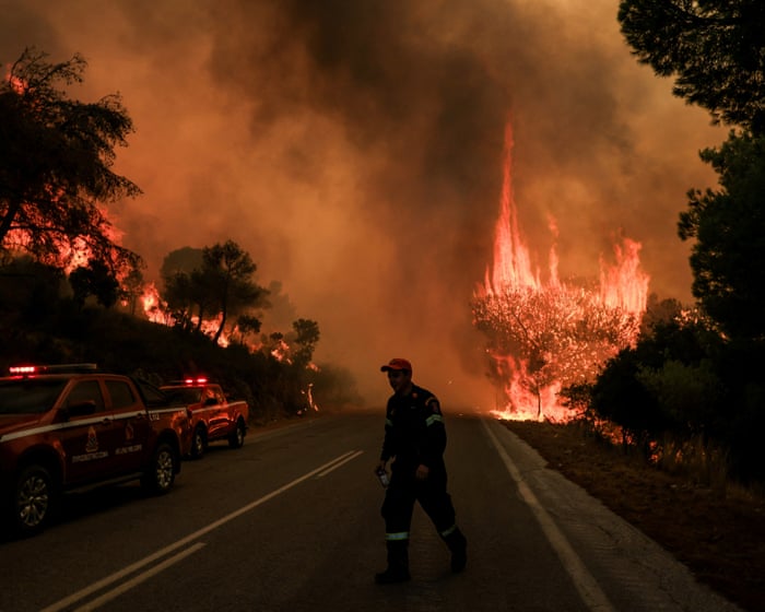 Evacuations near Athens as Greece becomes focus of Europe’s wildfire crisis — image supplied by The Guardian World's feed