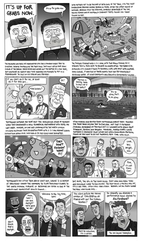 Peppa Pig portrayed playing for Tottenham Hotspur in a David Squires cartoon panel, panel 1
