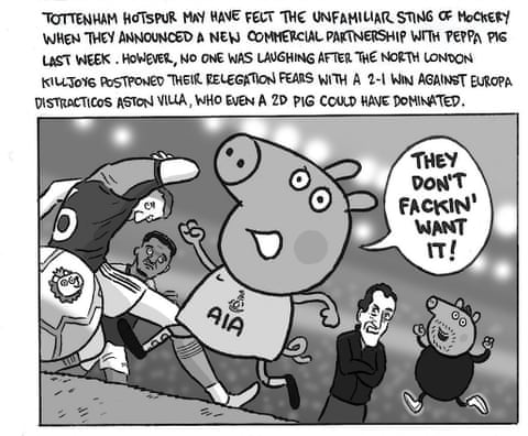 Peppa Pig portrayed playing for Tottenham Hotspur in a David Squires cartoon panel, panel 5