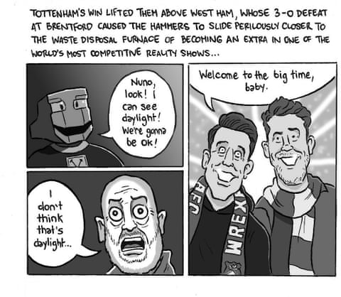 Peppa Pig portrayed playing for Tottenham Hotspur in a David Squires cartoon panel, panel 7