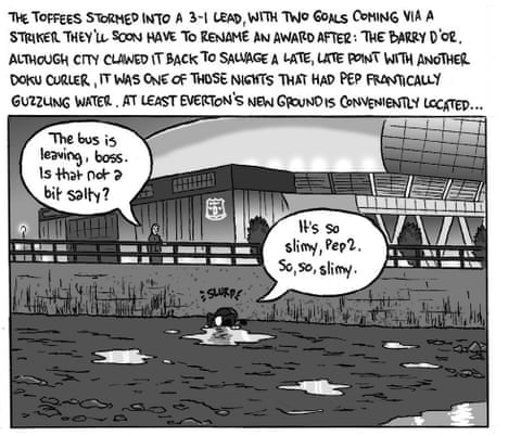 Peppa Pig portrayed playing for Tottenham Hotspur in a David Squires cartoon panel, panel 4