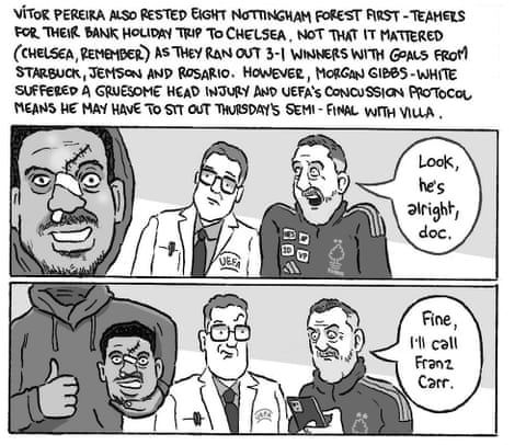 Peppa Pig portrayed playing for Tottenham Hotspur in a David Squires cartoon panel, panel 6