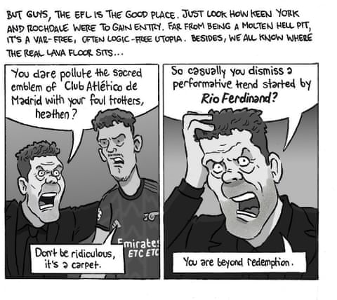 Peppa Pig portrayed playing for Tottenham Hotspur in a David Squires cartoon panel, panel 8
