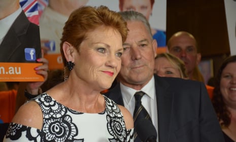 Pauline Hanson addresses a One Nation election function in Perth, after her party won just 4.7% of the vote.