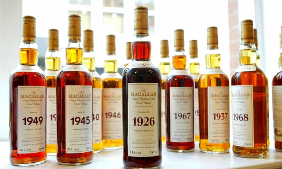 A selection of vintage Macallan whiskeys.