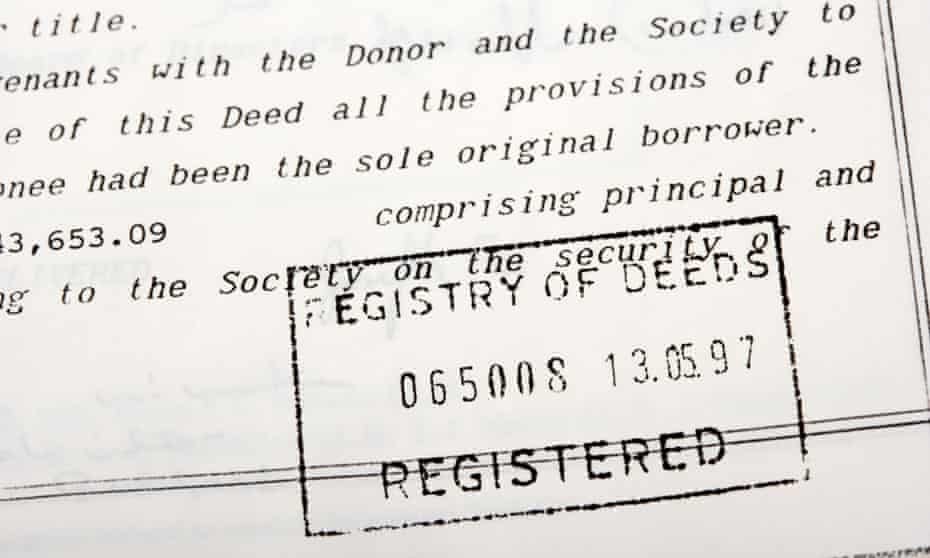 House contract with 'registry of deeds' stamp