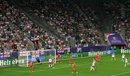 Aggie Beever-Jones of England scores her team’s sixth goal.