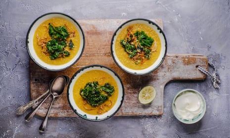 Sri Lankan dal with coconut and lime kale.