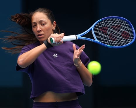 Jessica Pegula plays a shot in a practice session ahead of the 2026 Australian Open