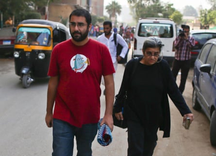 Alaa Abdel Fattah and his mother, Laila Soueif, in Cairo in 2014, after Seif was sentenced to prison.