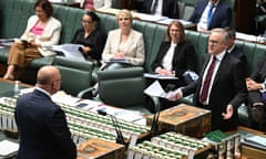 Australian prime minister Anthony Albanese speaks to opposition leader Peter Dutton during question time