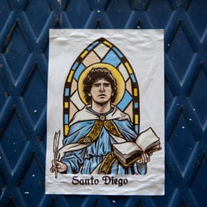 A sticker of ‘Santo Diego’ inspired by religious medieval iconography