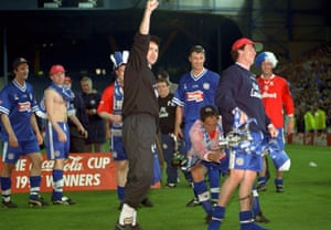 Leicester Manager Martin O’Neill and Steve Claridge celebrate winning the 1997 Coca Cola Cup