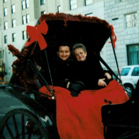 Katy Massey and her mother in the back of a horse-drawn carriage in NYC