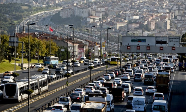 Traffic jams form during the first day of school in Istanbul. 