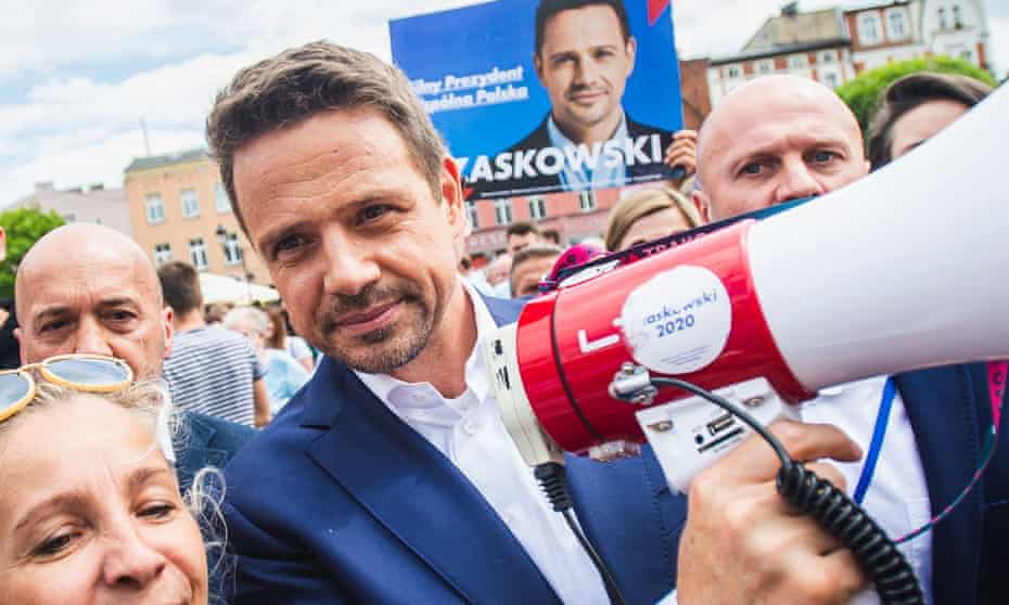 Poland’s opposition presidential candidate Rafał Trzaskowski on the campaign trail in Kościerzyna.