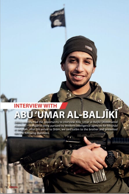 Abaaoud, aka Abu Umar al-Baljiki, from issue 7 of the Isis magazine Dabiq, published in February 2015.